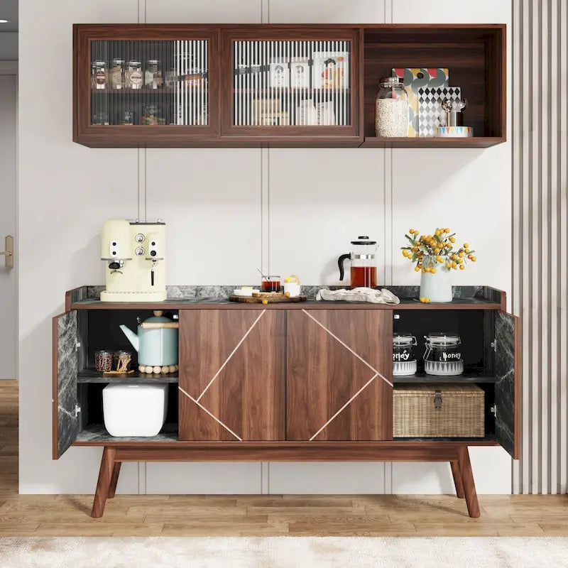 Bahut de cuisine de 55 pouces avec rangement, buffet de bar à café avec portes - N/A
