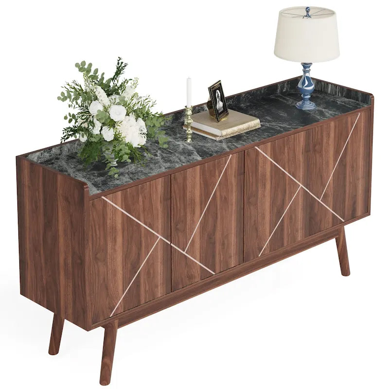 Bahut de cuisine de 55 pouces avec rangement, buffet de bar à café avec portes - N/A