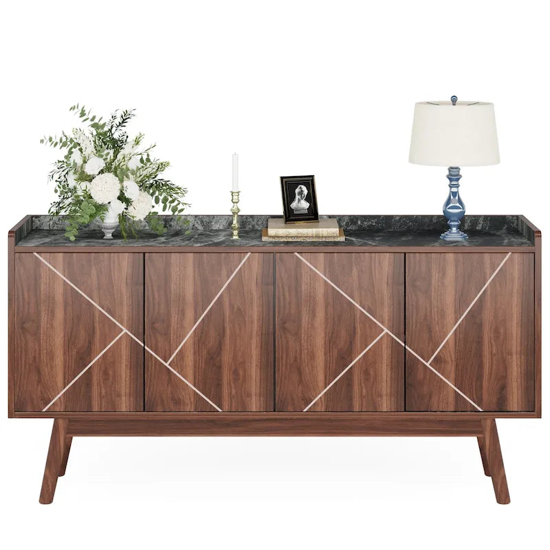 Bahut de cuisine de 55 pouces avec rangement, buffet de bar à café avec portes - N/A