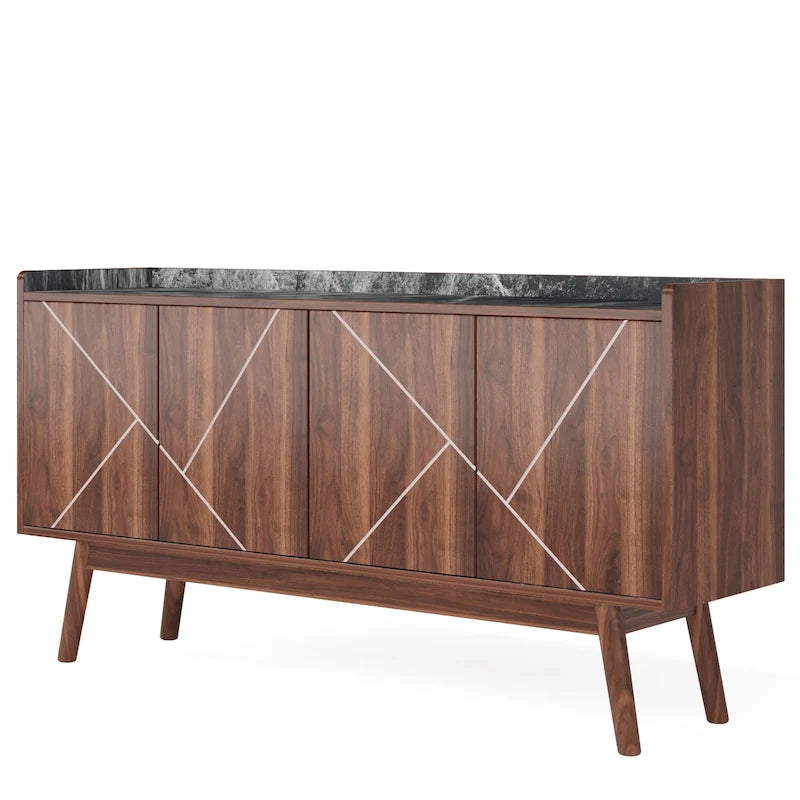 Bahut de cuisine de 55 pouces avec rangement, buffet de bar à café avec portes - N/A