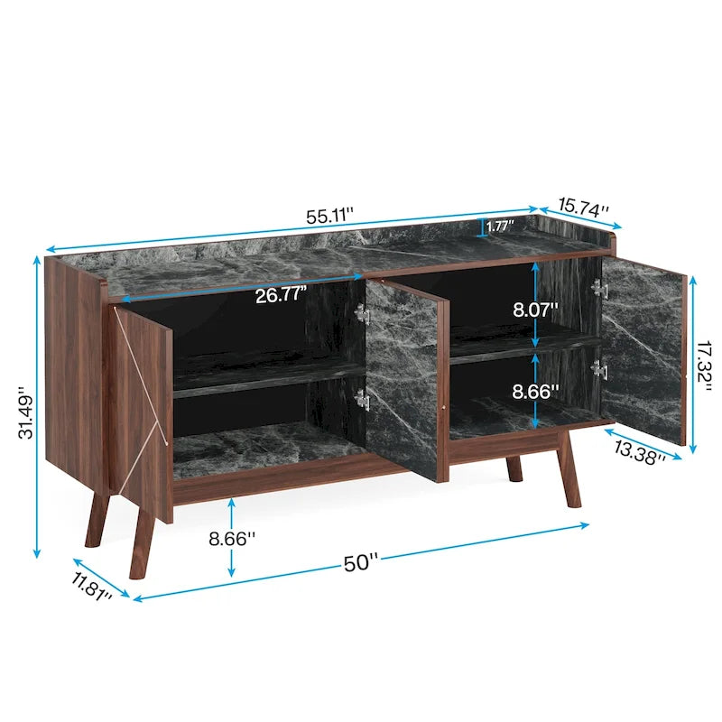 Bahut de cuisine de 55 pouces avec rangement, buffet de bar à café avec portes - N/A