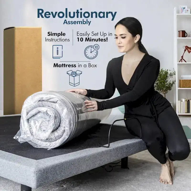 Sommier articulé avec matelas hybride 12 pouces, double massage, ports USB, contrôle par application, éclairage sous le lit, télécommande