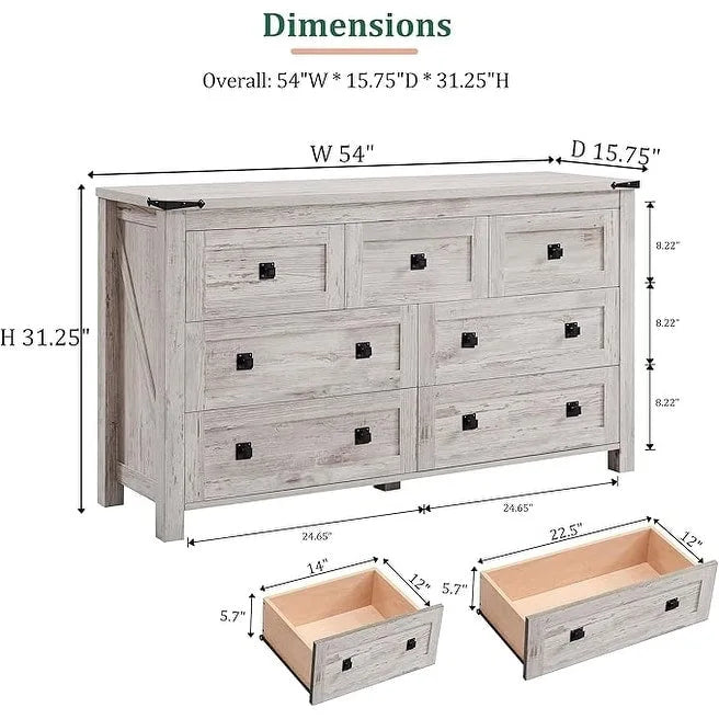 Commode rustique à 7 tiroirs, commode en bois, organiseur de commodes