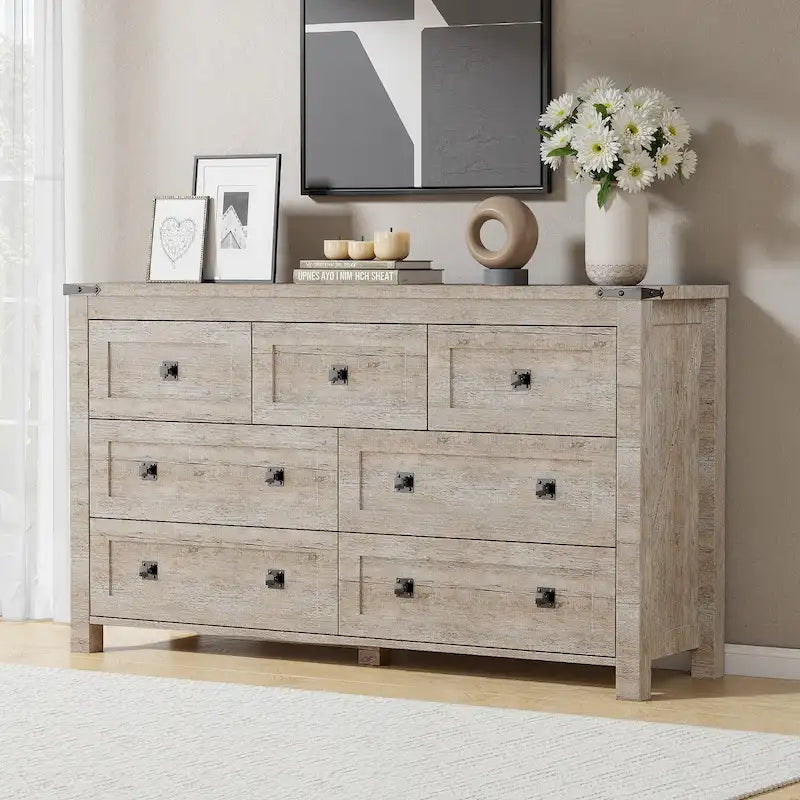 Commode rustique à 7 tiroirs, commode en bois, organiseur de commodes