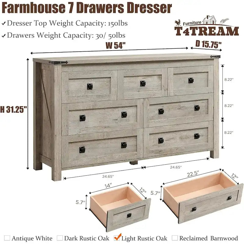Commode rustique à 7 tiroirs, commode en bois, organiseur de commodes