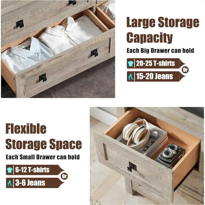Commode rustique à 7 tiroirs, commode en bois, organiseur de commodes