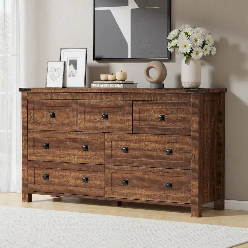 Commode rustique à 7 tiroirs, commode en bois, organiseur de commodes
