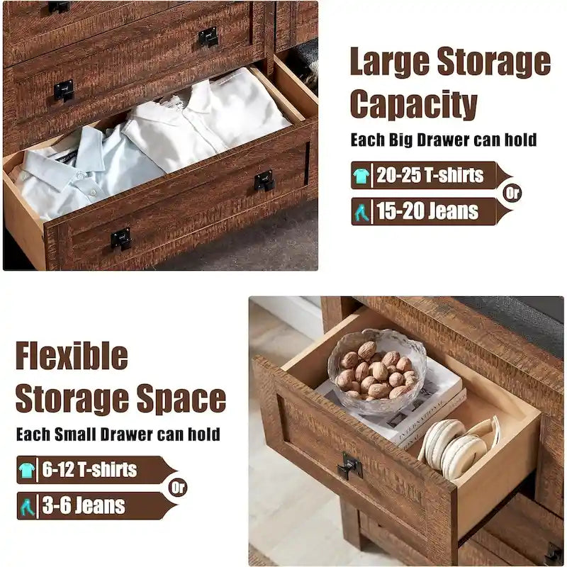 Commode rustique à 7 tiroirs, commode en bois, organiseur de commodes