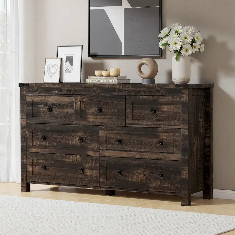 Commode rustique à 7 tiroirs, commode en bois, organiseur de commodes