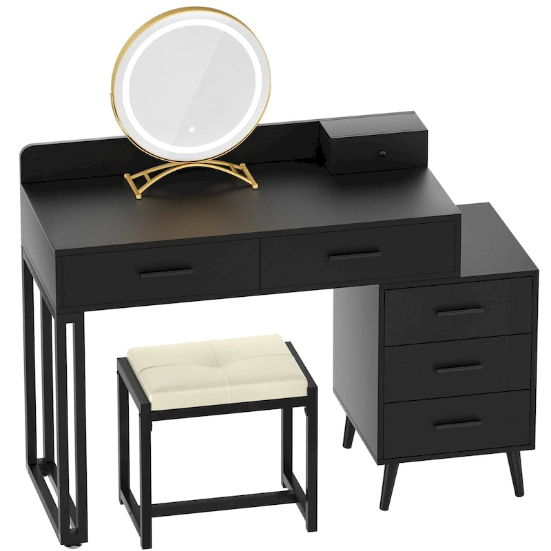 Coiffeuse avec tabouret et miroir LED, coiffeuse moderne avec 6 tiroirs de rangement