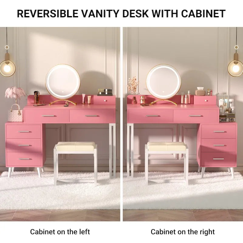 Coiffeuse avec tabouret et miroir LED, coiffeuse moderne avec 6 tiroirs de rangement
