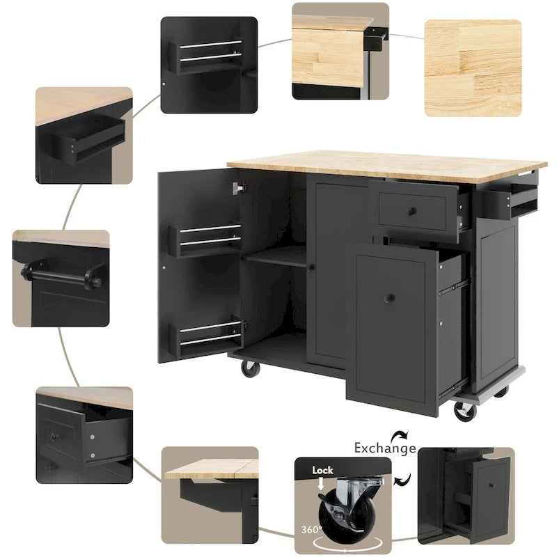 Un îlot de cuisine mobile, rangement, étagères réglables, roulettes