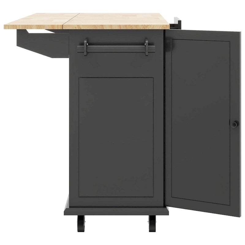 Un îlot de cuisine mobile, rangement, étagères réglables, roulettes