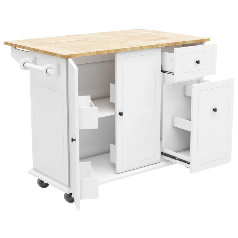 Un îlot de cuisine mobile, rangement, étagères réglables, roulettes