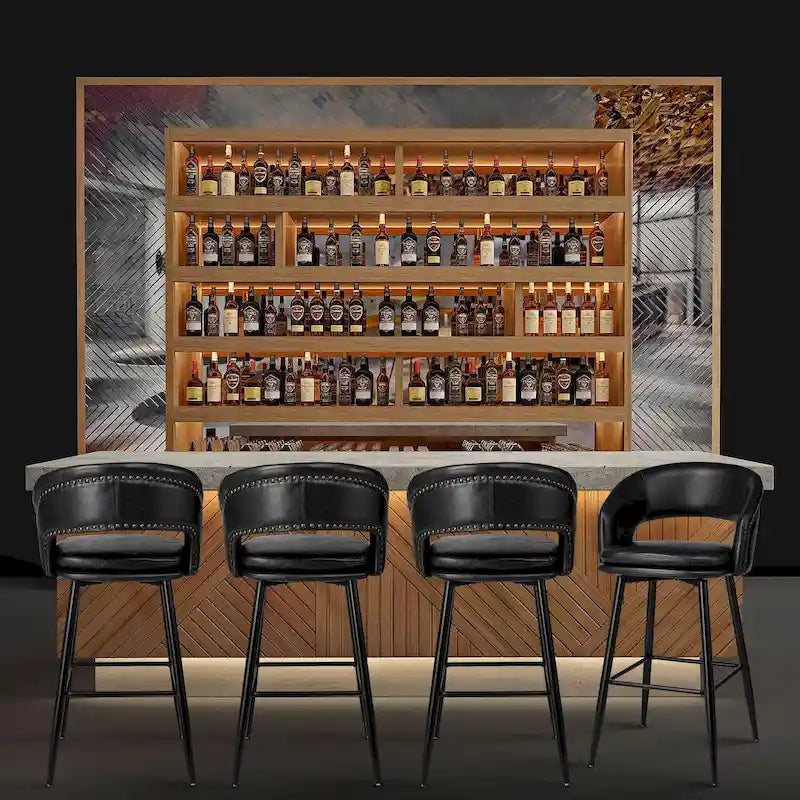 Lot de 2 tabourets de bar modernes du milieu du siècle en similicuir, hauteur 40,5 po avec clous décoratifs