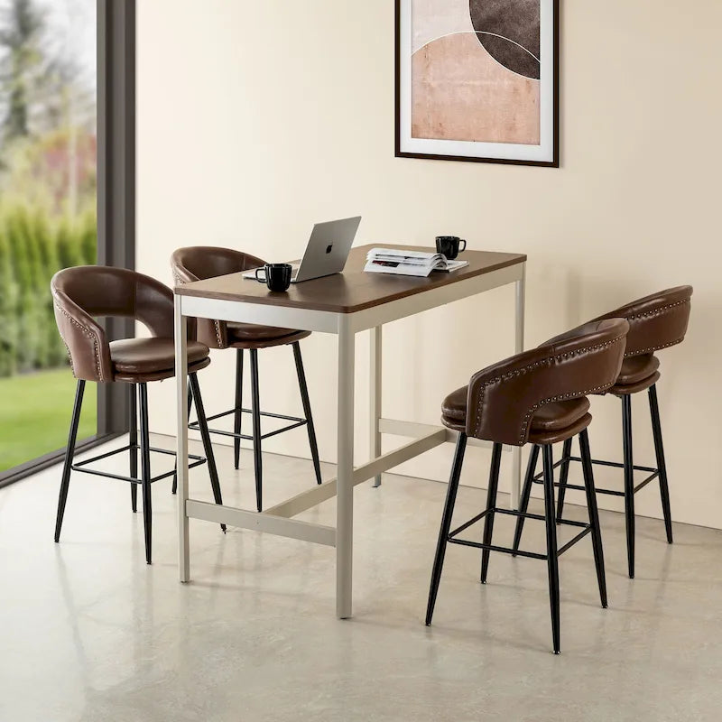 Lot de 2 tabourets de bar modernes du milieu du siècle en similicuir, hauteur 40,5 po avec clous décoratifs