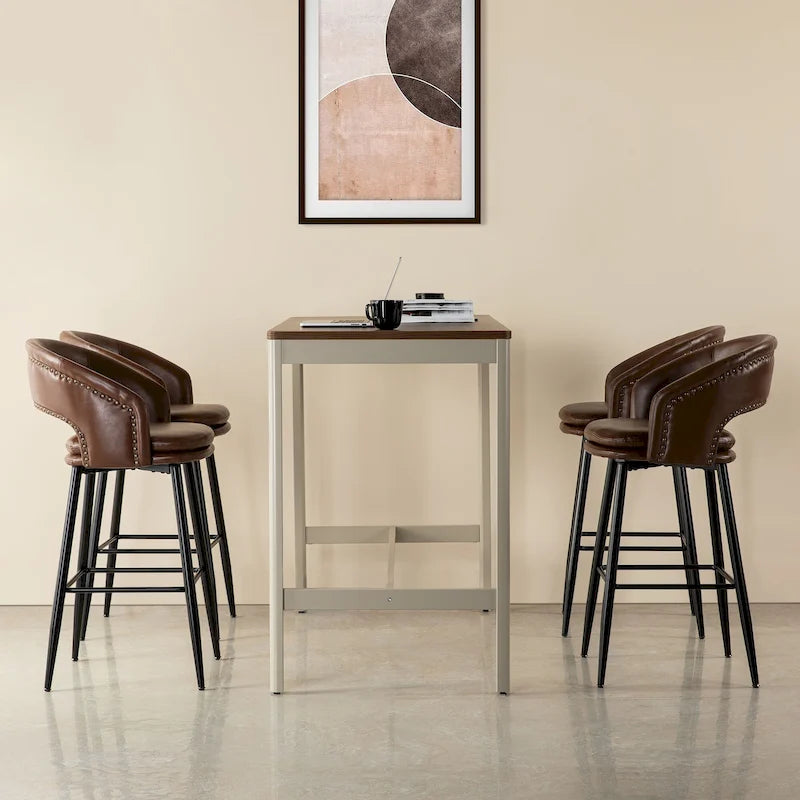 Lot de 2 tabourets de bar modernes du milieu du siècle en similicuir, hauteur 40,5 po avec clous décoratifs