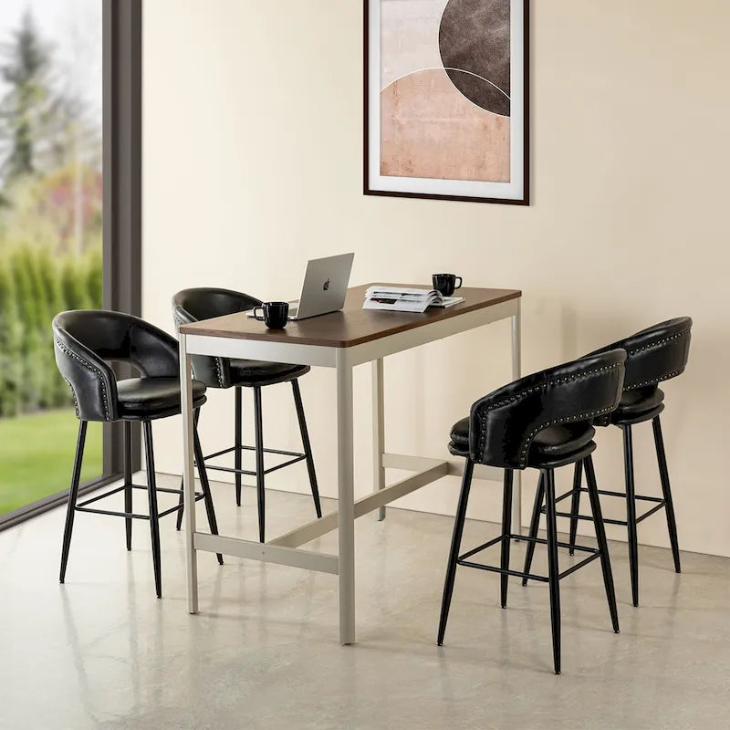 Lot de 2 tabourets de bar modernes du milieu du siècle en similicuir, hauteur 40,5 po avec clous décoratifs