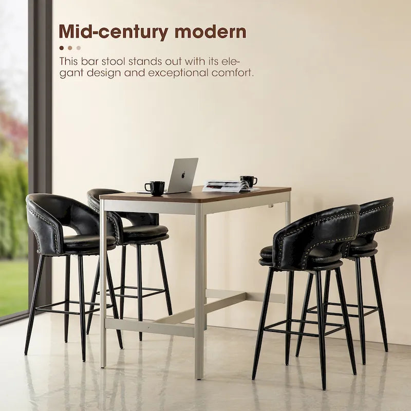 Lot de 2 tabourets de bar modernes du milieu du siècle en similicuir, hauteur 40,5 po avec clous décoratifs