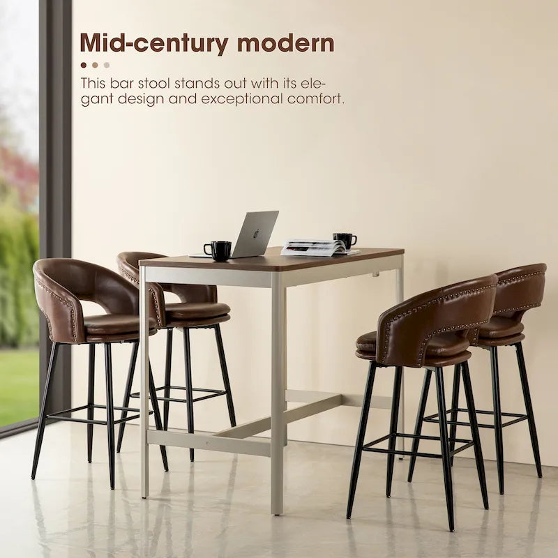 Lot de 2 tabourets de bar modernes du milieu du siècle en similicuir, hauteur 40,5 po avec clous décoratifs