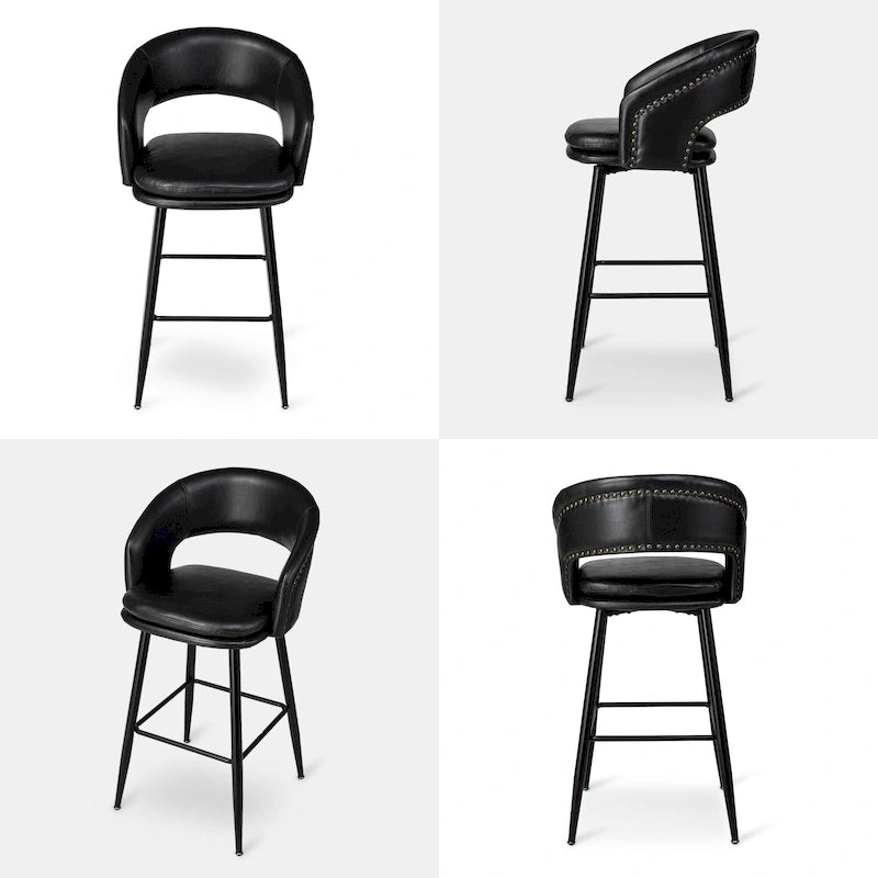 Lot de 2 tabourets de bar modernes du milieu du siècle en similicuir, hauteur 40,5 po avec clous décoratifs