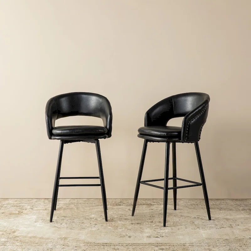 Lot de 2 tabourets de bar modernes du milieu du siècle en similicuir, hauteur 40,5 po avec clous décoratifs