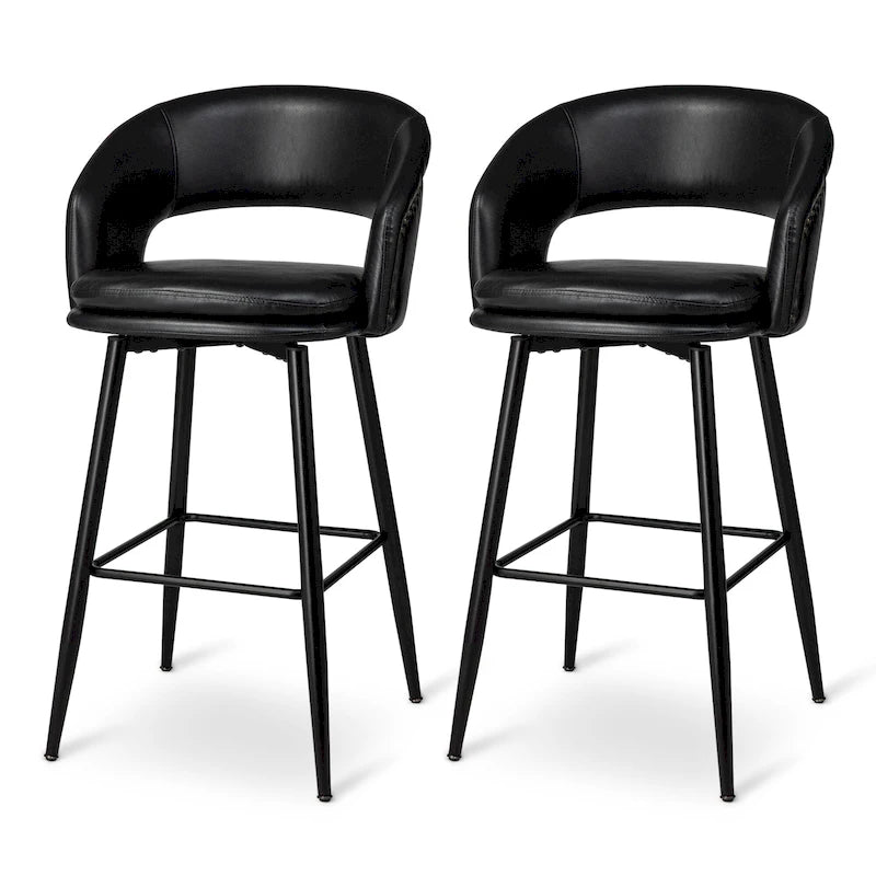 Lot de 2 tabourets de bar modernes du milieu du siècle en similicuir, hauteur 40,5 po avec clous décoratifs