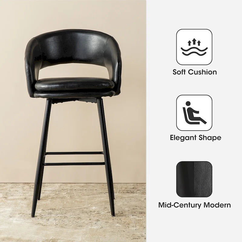Lot de 2 tabourets de bar modernes du milieu du siècle en similicuir, hauteur 40,5 po avec clous décoratifs