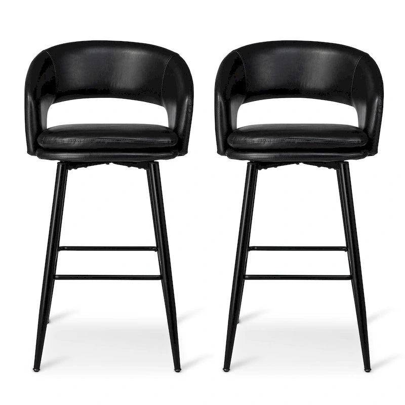 Lot de 2 tabourets de bar modernes du milieu du siècle en similicuir, hauteur 40,5 po avec clous décoratifs