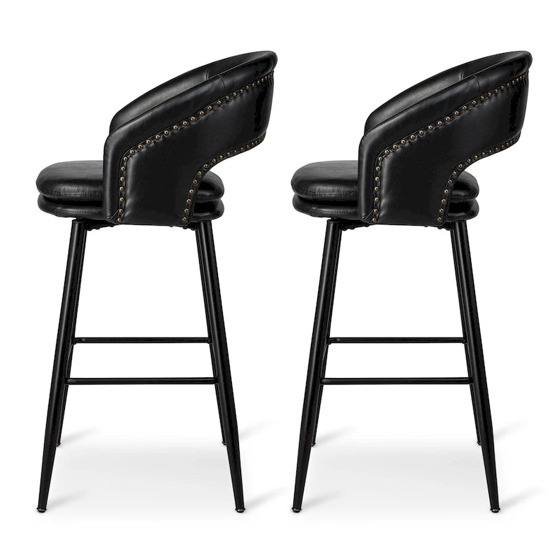 Lot de 2 tabourets de bar modernes du milieu du siècle en similicuir, hauteur 40,5 po avec clous décoratifs