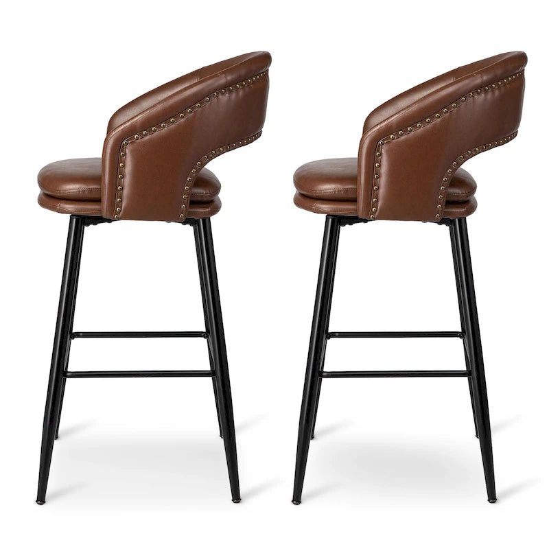 Lot de 2 tabourets de bar modernes du milieu du siècle en similicuir, hauteur 40,5 po avec clous décoratifs