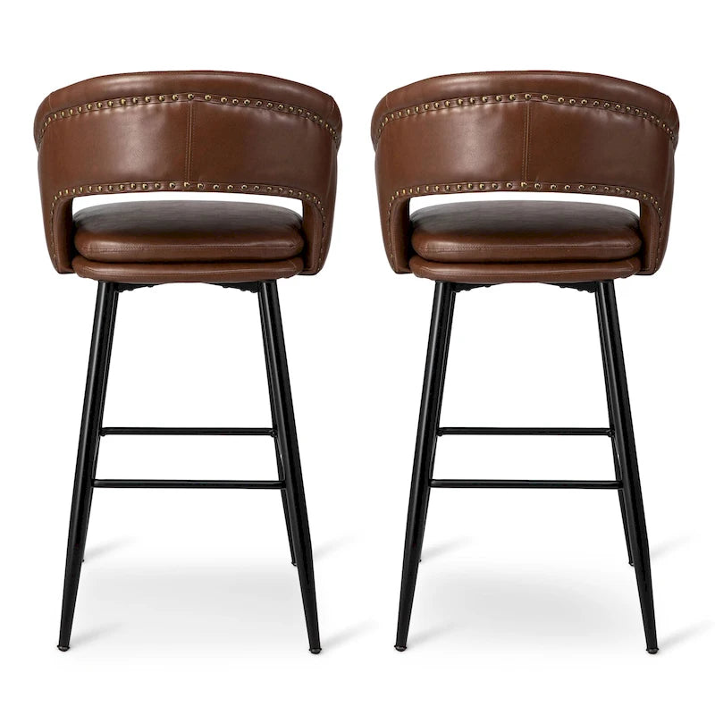 Lot de 2 tabourets de bar modernes du milieu du siècle en similicuir, hauteur 40,5 po avec clous décoratifs