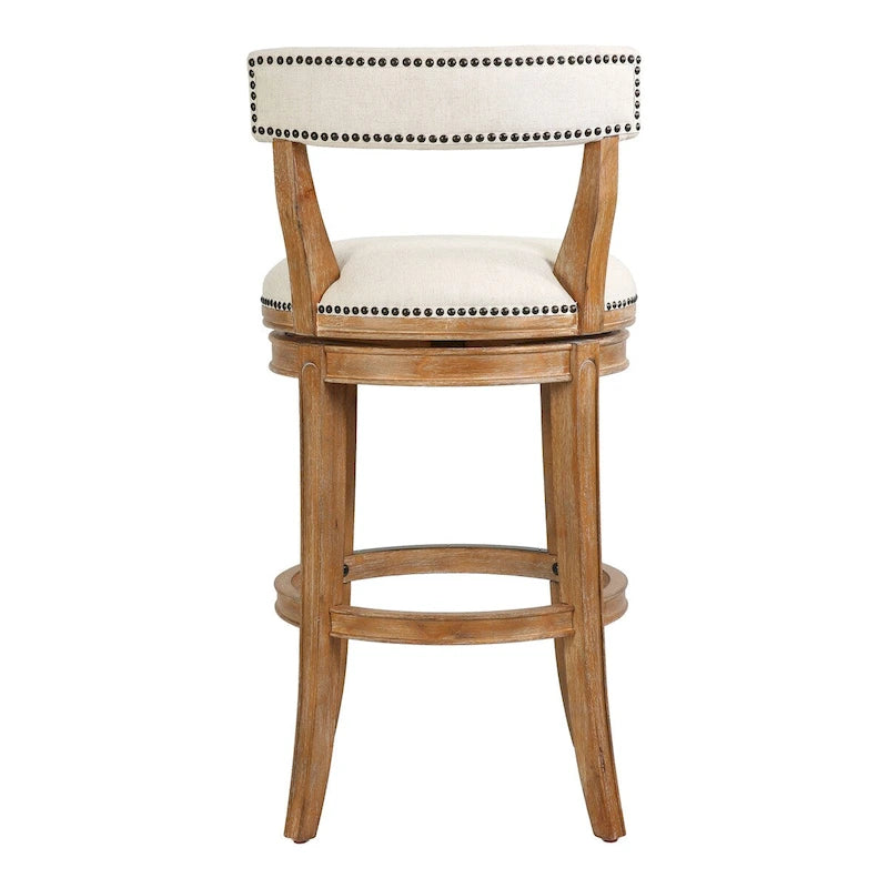 Tabouret de bar pivotant en bois avec assise et dossier rembourrés