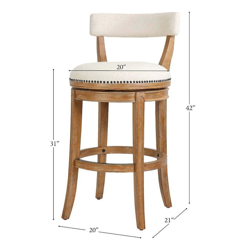 Tabouret de bar pivotant en bois avec assise et dossier rembourrés