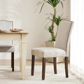 Lot de 2 chaises de salle à manger capitonnées, chaises de salle à manger modernes en tissu capitonné avec garniture cloutée et pieds en bois