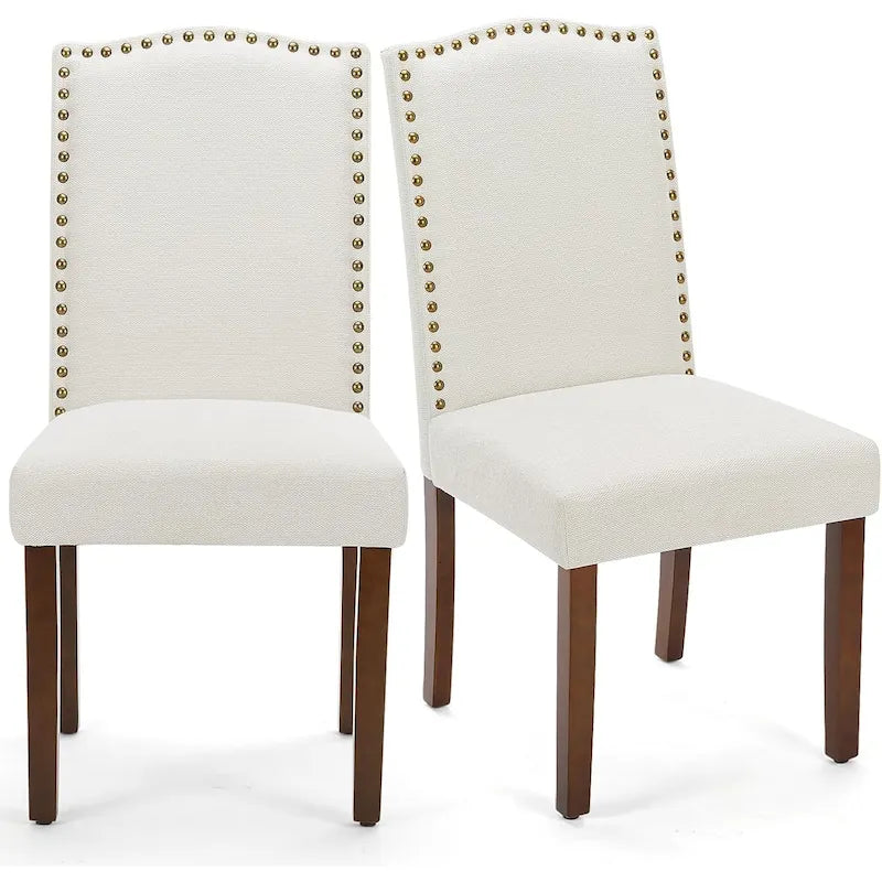 Lot de 2 chaises de salle à manger capitonnées, chaises de salle à manger modernes en tissu capitonné avec garniture cloutée et pieds en bois