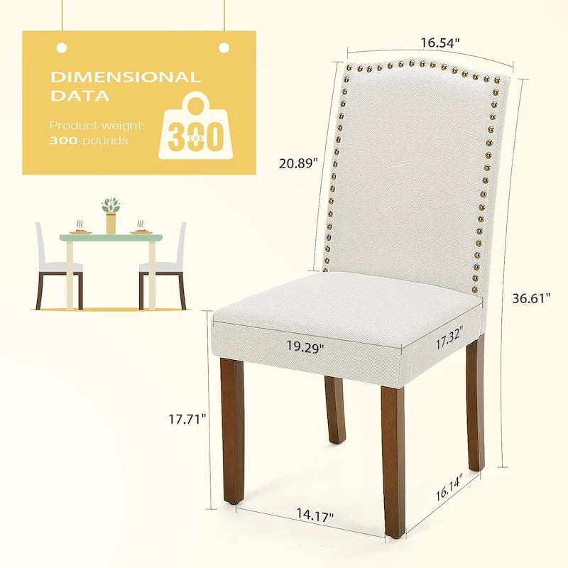 Lot de 2 chaises de salle à manger capitonnées, chaises de salle à manger modernes en tissu capitonné avec garniture cloutée et pieds en bois