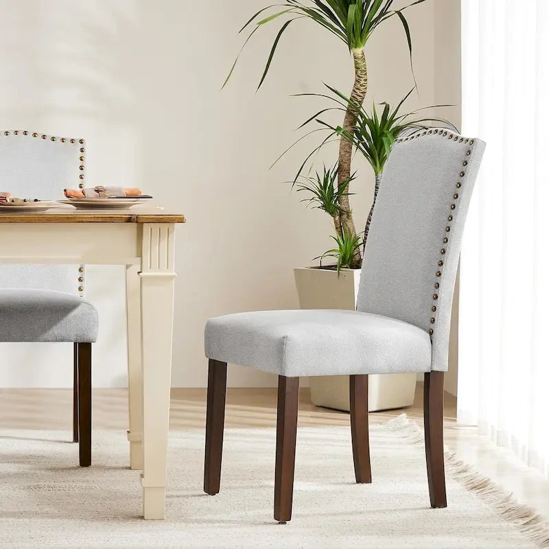 Lot de 2 chaises de salle à manger capitonnées, chaises de salle à manger modernes en tissu capitonné avec garniture cloutée et pieds en bois