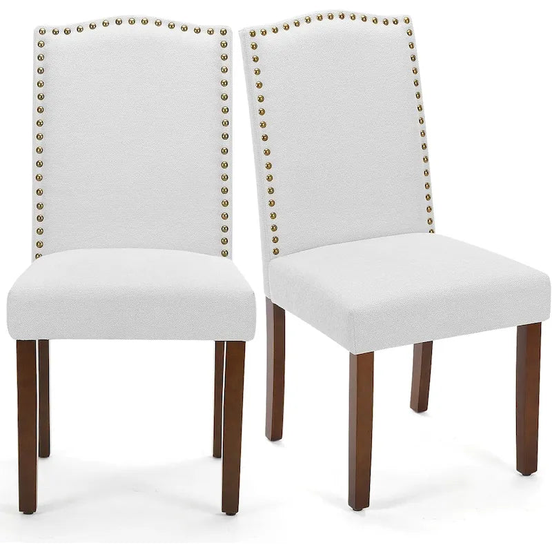 Lot de 2 chaises de salle à manger capitonnées, chaises de salle à manger modernes en tissu capitonné avec garniture cloutée et pieds en bois