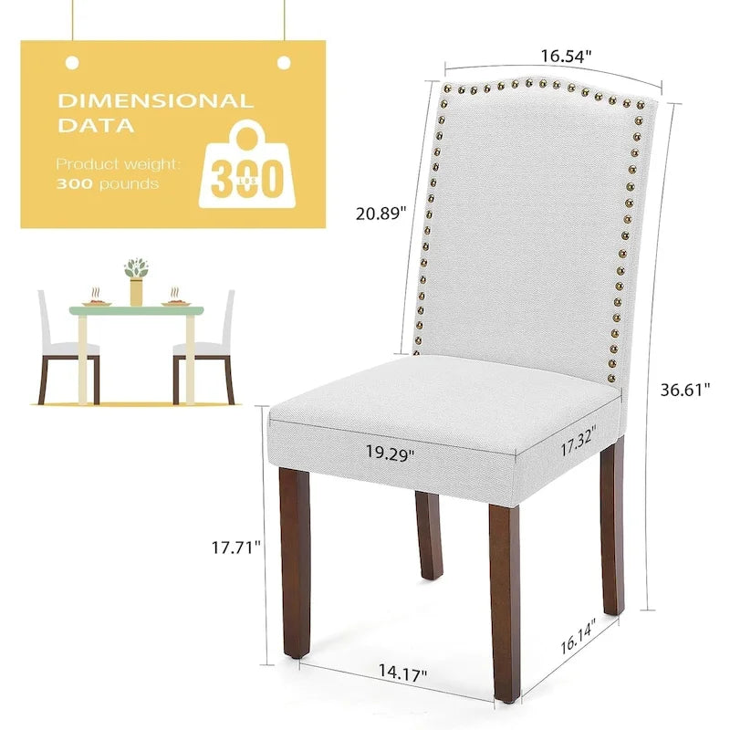 Lot de 2 chaises de salle à manger capitonnées, chaises de salle à manger modernes en tissu capitonné avec garniture cloutée et pieds en bois