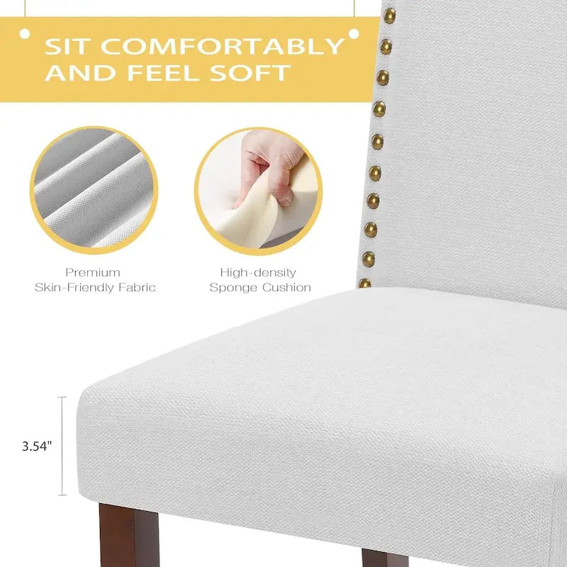 Lot de 2 chaises de salle à manger capitonnées, chaises de salle à manger modernes en tissu capitonné avec garniture cloutée et pieds en bois