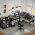 Bureau d'angle réversible avec étagères de rangement et station de charge pour bureau à domicile