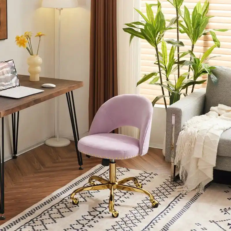Chaise de bureau en velours Fauteuil de bureau pivotant Fauteuil moderne en tissu mignon Chaises de bureau à domicile avec roulettes