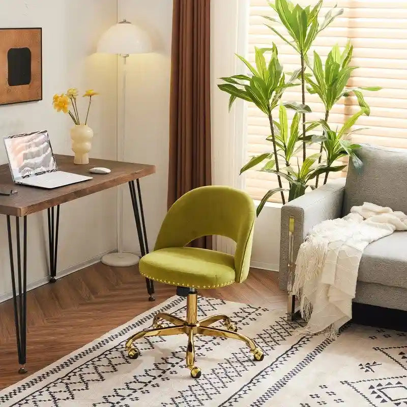 Chaise de bureau en velours Fauteuil de bureau pivotant Fauteuil moderne en tissu mignon Chaises de bureau à domicile avec roulettes
