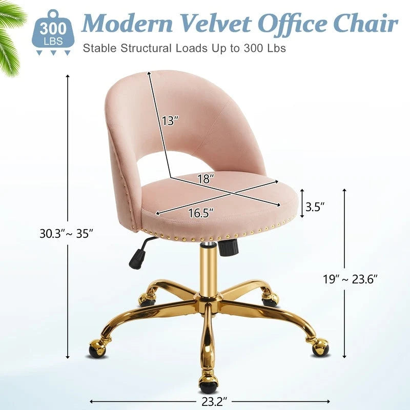 Chaise de bureau en velours Fauteuil de bureau pivotant Fauteuil moderne en tissu mignon Chaises de bureau à domicile avec roulettes