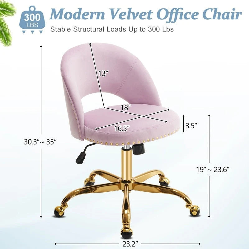 Chaise de bureau en velours Fauteuil de bureau pivotant Fauteuil moderne en tissu mignon Chaises de bureau à domicile avec roulettes