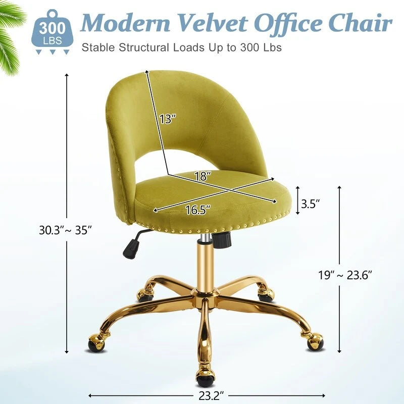 Chaise de bureau en velours Fauteuil de bureau pivotant Fauteuil moderne en tissu mignon Chaises de bureau à domicile avec roulettes