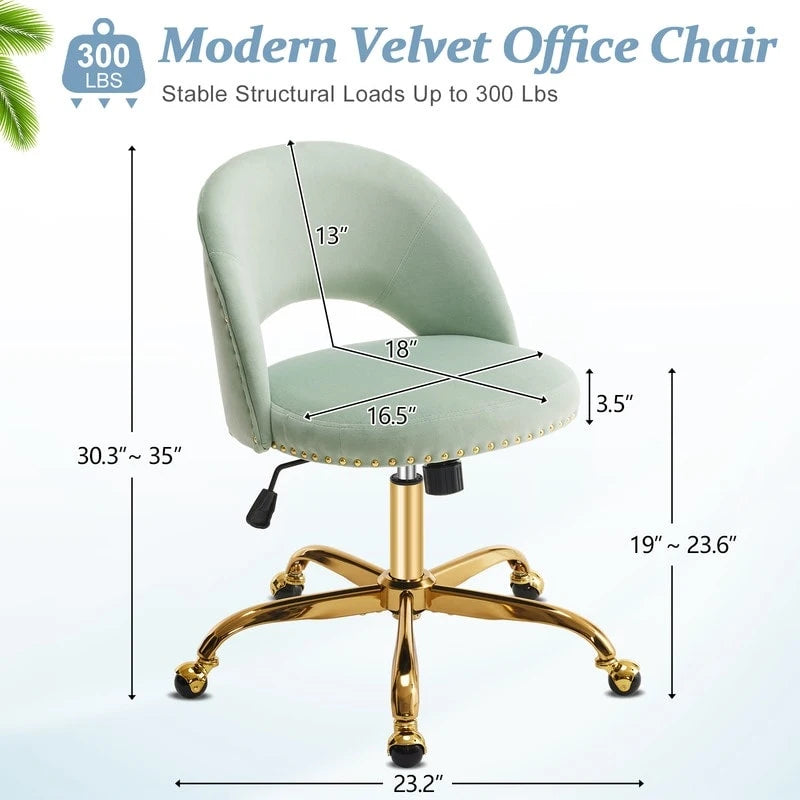 Chaise de bureau en velours Fauteuil de bureau pivotant Fauteuil moderne en tissu mignon Chaises de bureau à domicile avec roulettes
