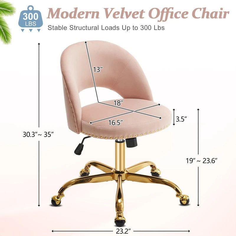 Chaise de bureau en velours Fauteuil de bureau pivotant Fauteuil moderne en tissu mignon Chaises de bureau à domicile avec roulettes