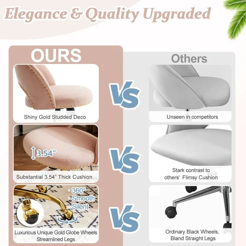 Chaise de bureau en velours Fauteuil de bureau pivotant Fauteuil moderne en tissu mignon Chaises de bureau à domicile avec roulettes